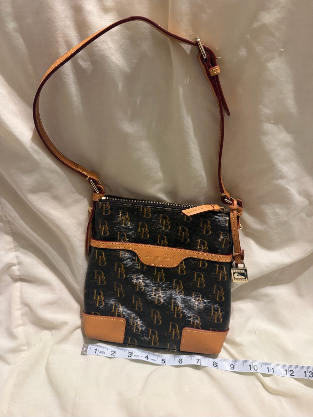 Dooney & Bourke Black Signature DB Monogram Crossbody with Tan Trim
